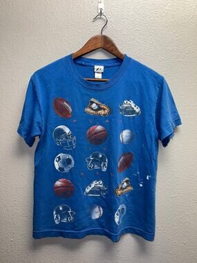 Vintage Youth Sports Shirt Pro Spirit Play It All Basketball Football Kids Tee M